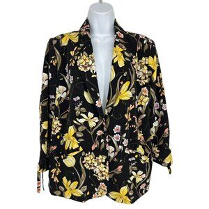 Susan Graver Printed Peachskin Ruched Sleeves Blazer Size 14